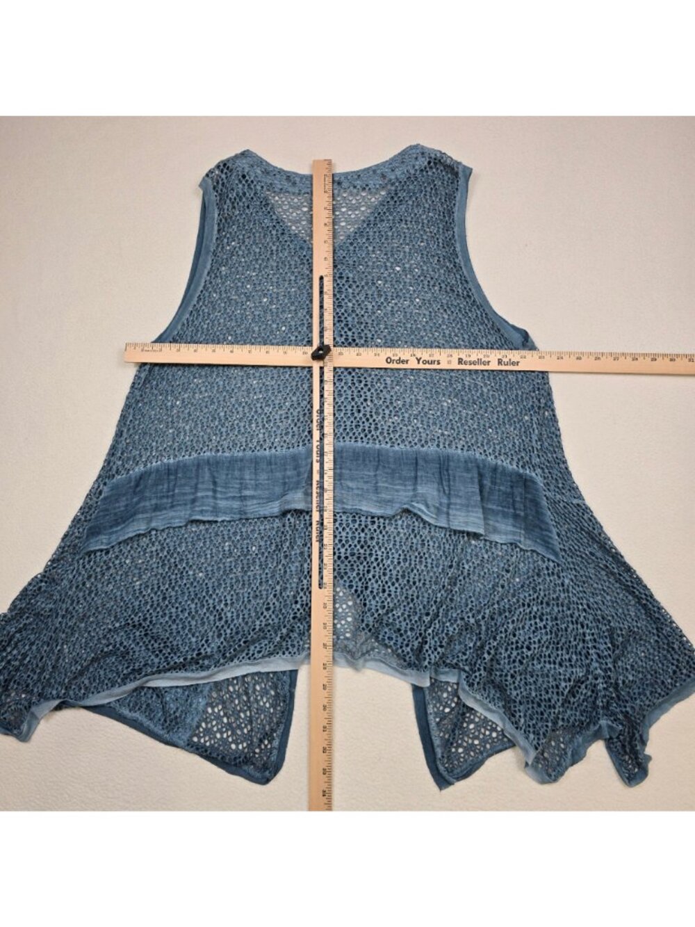 Blue Sleeveless Womens L/XL Button-Down Loose Knit Vest Boho Crochet Festival - Picture 3 of 3